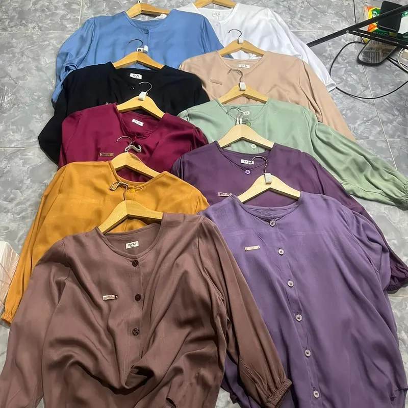Atasan Wanita Rayon Twill premium Panjang Baju Dewasa All size  muat sampe BB 70  Nyaman Lembut Kancing Kain Formal High Hitam 3