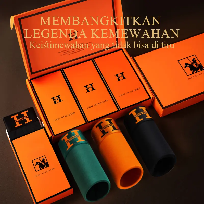 [HEPNIES ISI 3PCS kemasan kotak kardus exclusive] celana boxer pria mewah berbahan sutra, trendi, menyerap keringat, dan sejuk, boxer pria berkualitas tinggi gaya Korea 0