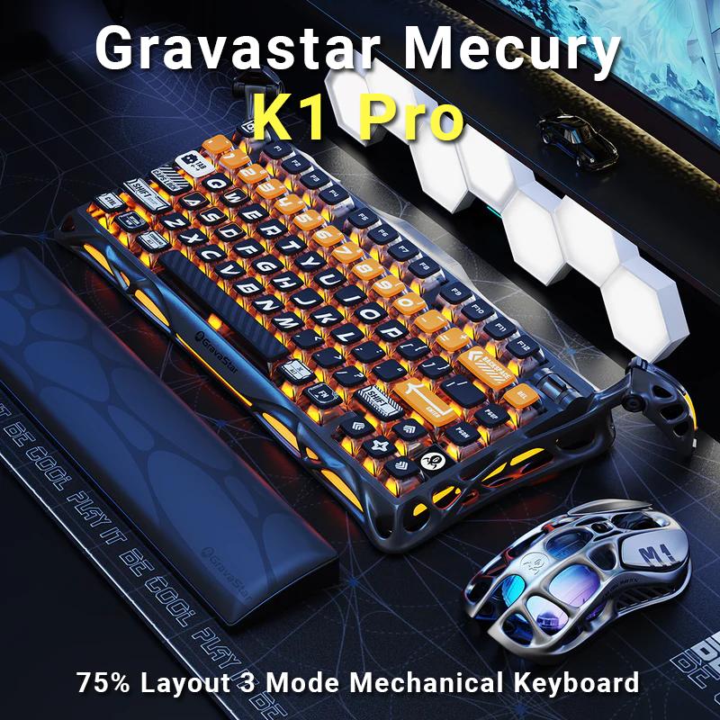 [Gravastar Mecury K1 Pro] - Bàn phím cơ Gravastar K1 Pro vỏ nhôm 3 mode kết nối - Mạch xuôi Full key hotswap - Pin 8000 mAh - LED RGB 16 triệu màu - LED Streamer 3 cạnh - App Driver tùy chỉnh - BH 12 Tháng
