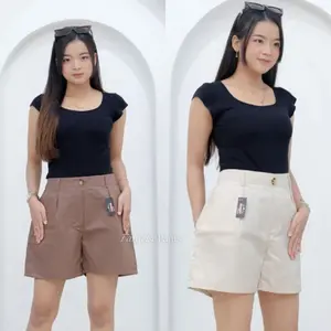 Faradise Shorts - Celana Pendek Wanita - Hotpants Highwaist Bahan Katun Terbaru Model Terkini  Waist