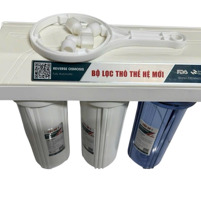 Bộ Lọc Nước Sinh Hoạt 3 Cấp Lọc Thô 10 Inch - Đầy Đủ Giá Đỡ, Tay Văn, Lõi 1,2,3 cút 21/10