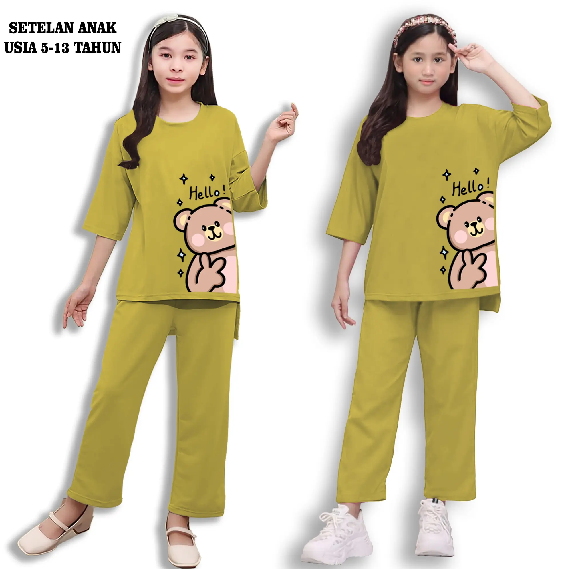 Setelan Anak Perempuan Bear Side Usia 5-13 Tahun Setelan Anak