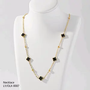 Kalung Bunga Hitam Titanium Wanita Kombinasi Biji Lada Anti Karat Dan Luntur Aksesoris Gold