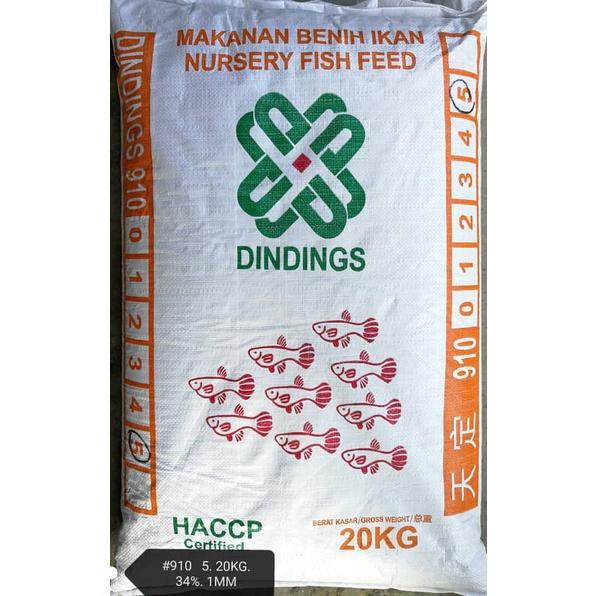 Dindings 910 Nursery Fish Pellet Feed Food 1mm 20kg 34% Protein [9105]