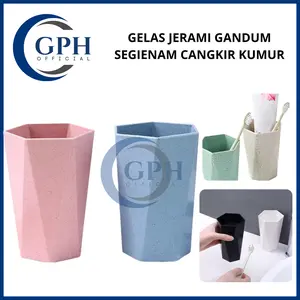 Gelas Jerami Gandum Segienam Cangkir Kumur Cup Tempat Sikat Gigi Odol