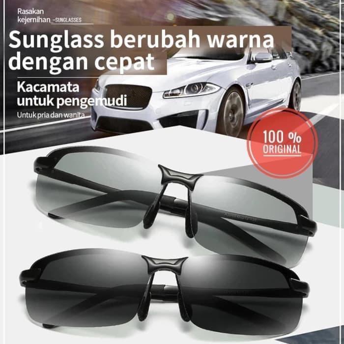 Kacamata UV 400 Photochromic Polarized Anti Silau Siang Dan Malam Sunglass Fotosensitif  Besi Frame  Hitam 1