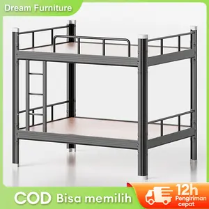 DF-4- Tangga dan Pagar Pengama Ranjang Susun Besi Tempat Tidur Bertingkat 2 Susun Untuk Semua Umur Anak Remaja Dewasa Model Minimalis Ranjang Besi Tingkat Untuk Kos Kosan Asrama Sekolah Rumah Tinggal Apartemen Kamar Kecil Dengan【Garansi 5 Tahun】