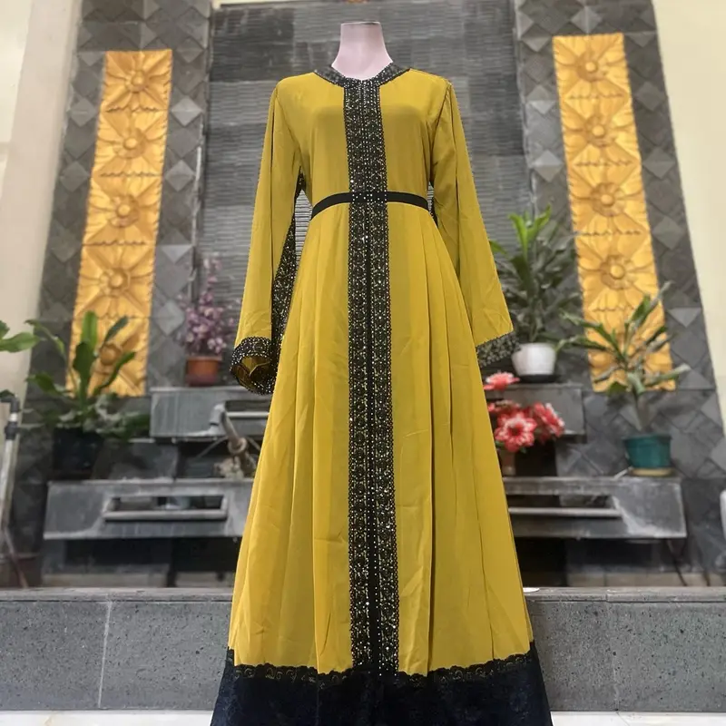 Gamis sabyan mewah rendaa Ceruty Muslim Panjang Wanita Renda Dress SEO 2