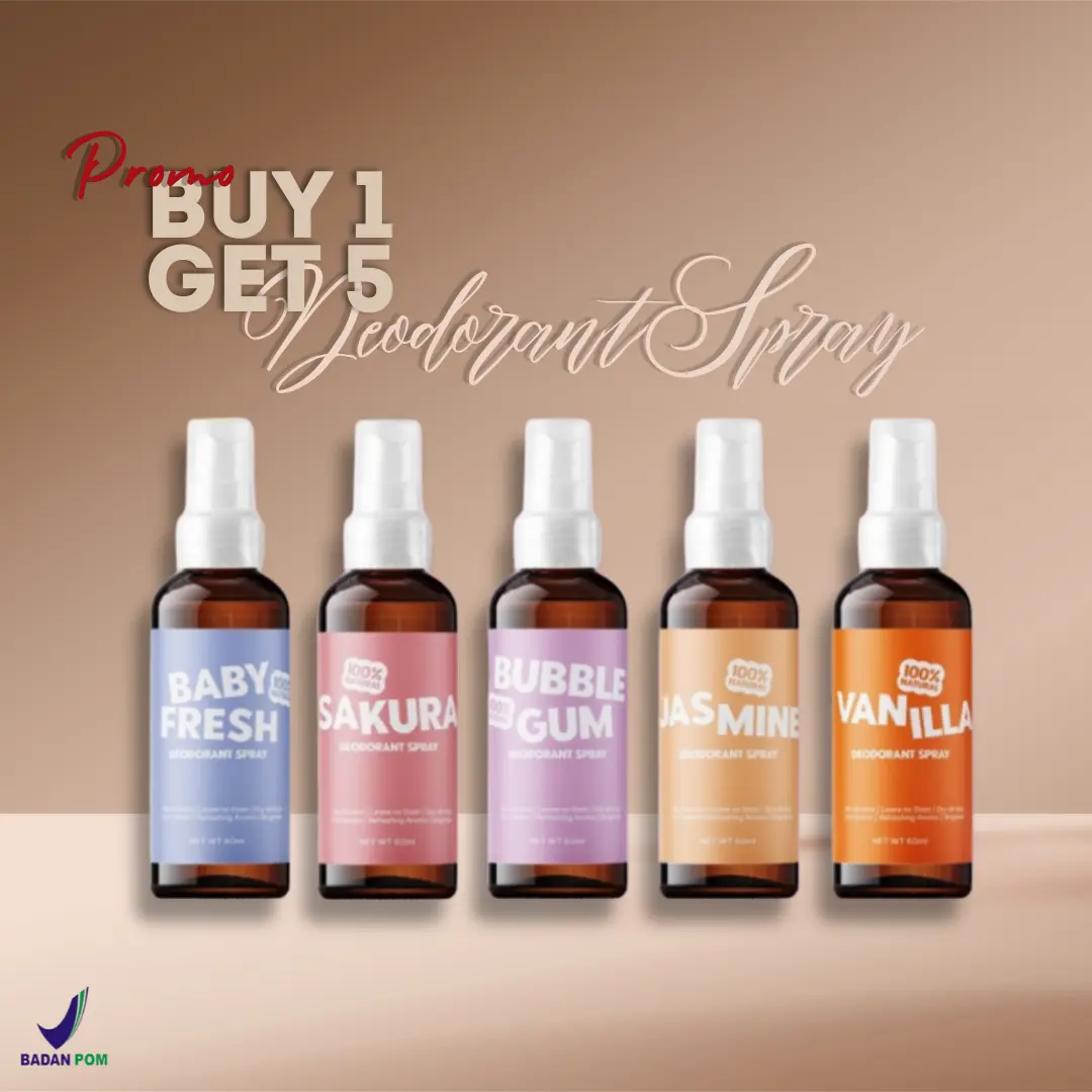BUY 1 GET 5 DEODORANT 60ml NATURAL SPRAY   Ketiak Kering cairan bebas alkohol deodoran & antiperspiran   Tawas
