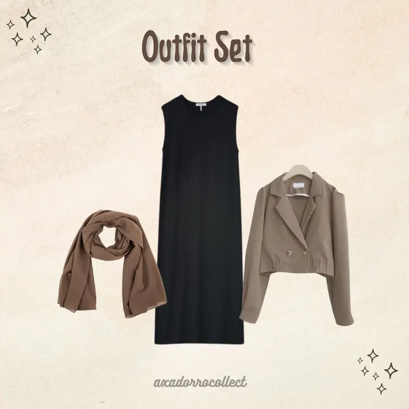 Oneset 3in1 Hijab ( Blazer Crop , Long Dress , Pashmina ) Korean style Romane Outfit 1