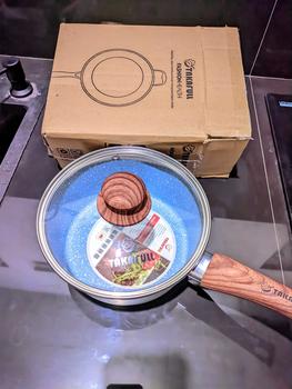 Product Review of Takafull Panci Susu Alumunium Motif Marble Tutup Kaca 18Cm Warna Hijau & Abu Gagang Motif Kayu Kitchenware (SO/SL718) from ˖**i N**⋆ 3