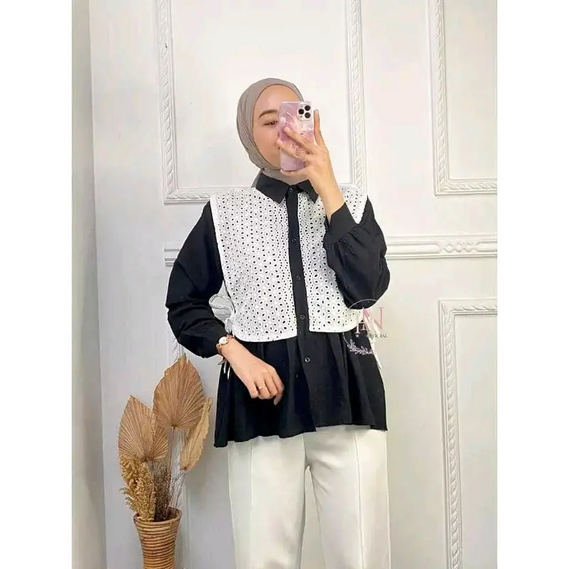 Dena kemeja rompi kekinian katun atasan poly mix katun broklat Wanita Panjang 1