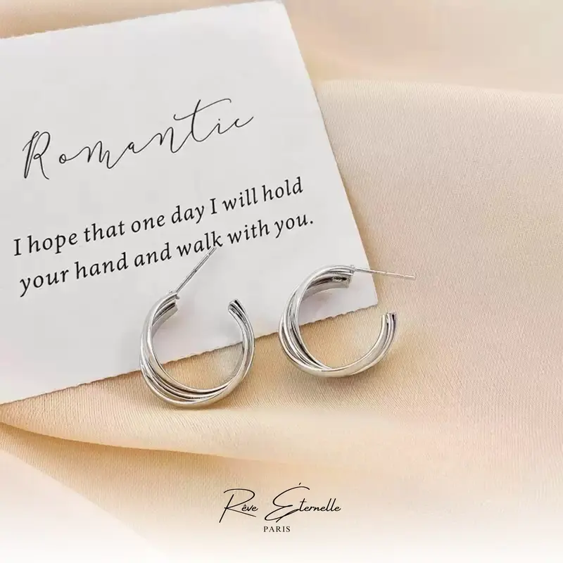 Reve Eternelle - Anting Wanita Perempuan Korea Model Twist Bentuk C Cantik Elegan Anggun Earrings Korean Style 3