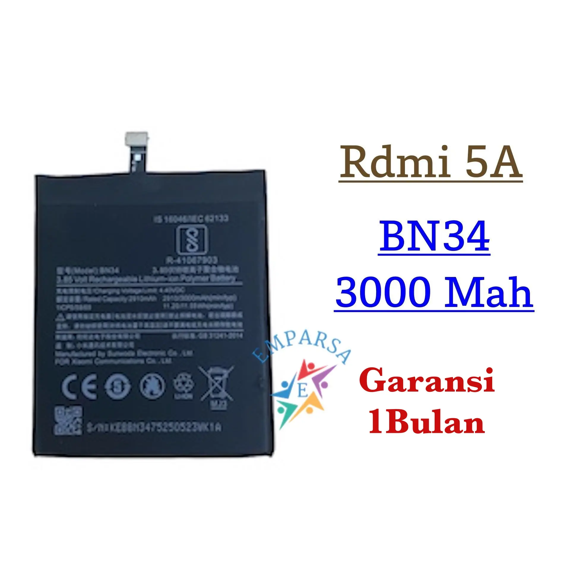 Baterai For Redmi 5A / BN34 - Baterei Batrei Batrai Batre Battre Batery Battery Batere hp Emp Henfone Hape
