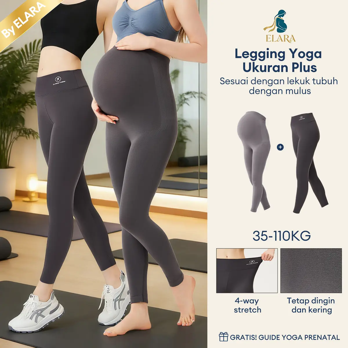 Legging Hamil Jumbo Elastis, High Waist Support Perut & Olahraga Nyaman, Bahan Adem Import! 35-110KG