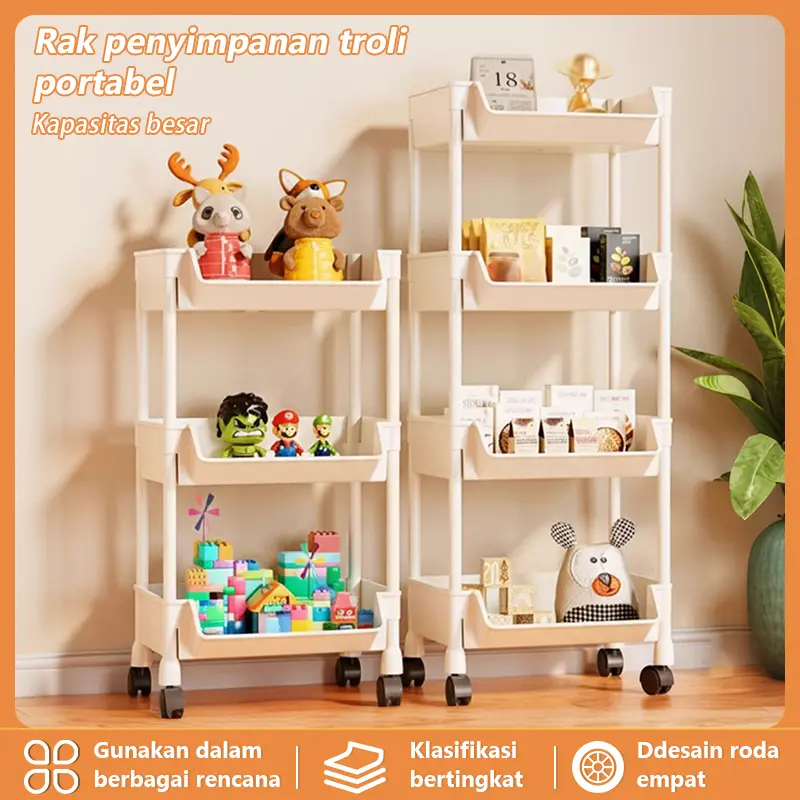 YIQII Rak Susun Serbaguna Roda Universal untuk Buku Mainan & Penyimpanan 2-5 Susun