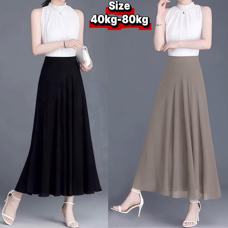  Chân váy Lụa Chiffon dáng dài xoè 2 lớp  có túi  có chun sau  che bụng  tôn dáng  vải mềm rũ  không nhăn  có Bigsize  40kg-80kg  - Nữ Women Váy Xinh 