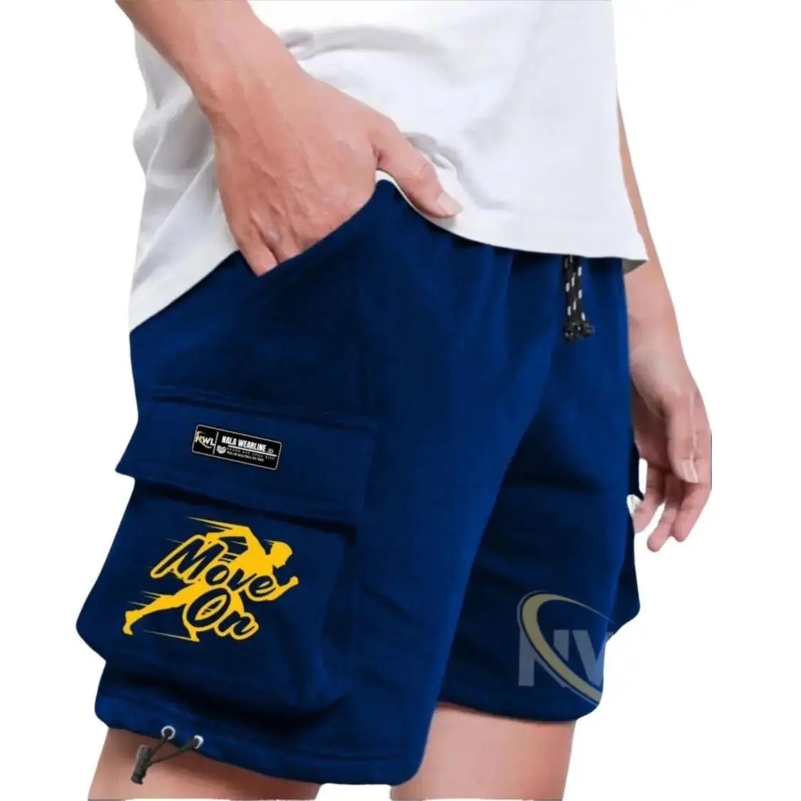 Celana Cargo Pendek Kekinian Bahan Katun Fleece Adem Dan Lembut Warna Navy Motif Move On - Shorts Pants Cargo Pria Dan Wanita Distro Size M-L-XL-XXL Santai Hitam