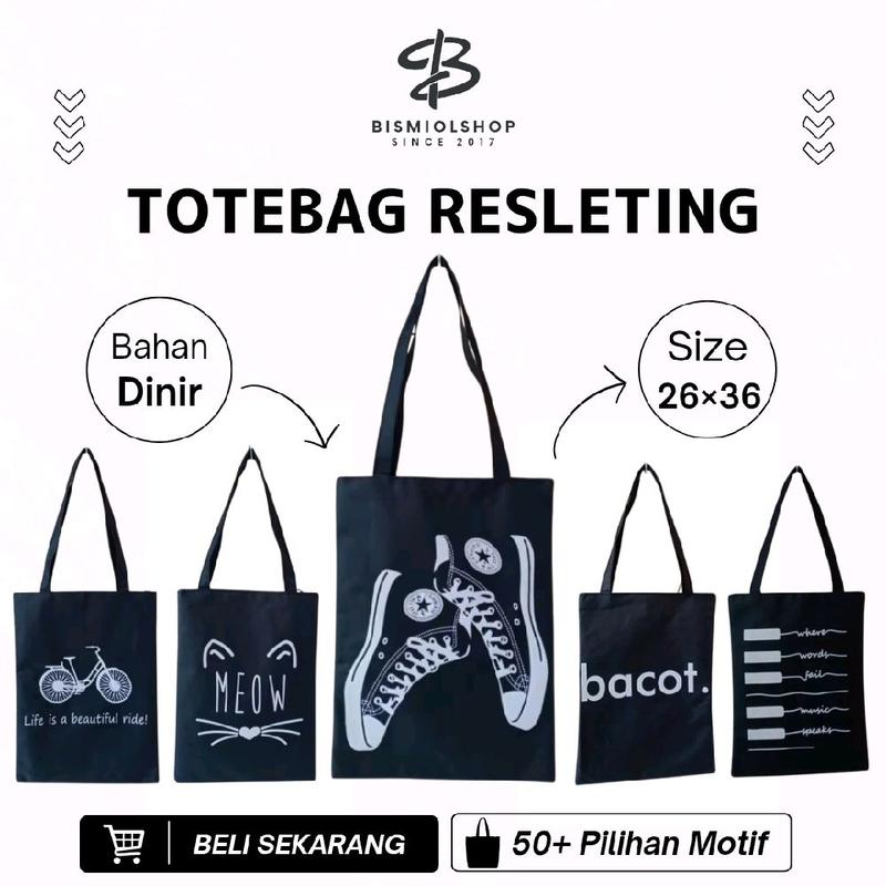 Tote bag resleting Totebag wanita ukuran 26×36 Bahan dinir tebal Tas jinjing motif 6