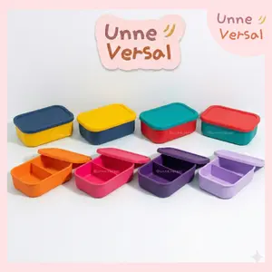[ Unne.versal ] – Kotak bekal sekat 2/Lunch box silicone 2 compart/ Bento silicone premium lunch box/Kotak bekal anak/Tempat makan silikon anti tumpah anak/Lunch box anti pecah anti bocor/kotak makan sekat silikon/bpa free/food grade