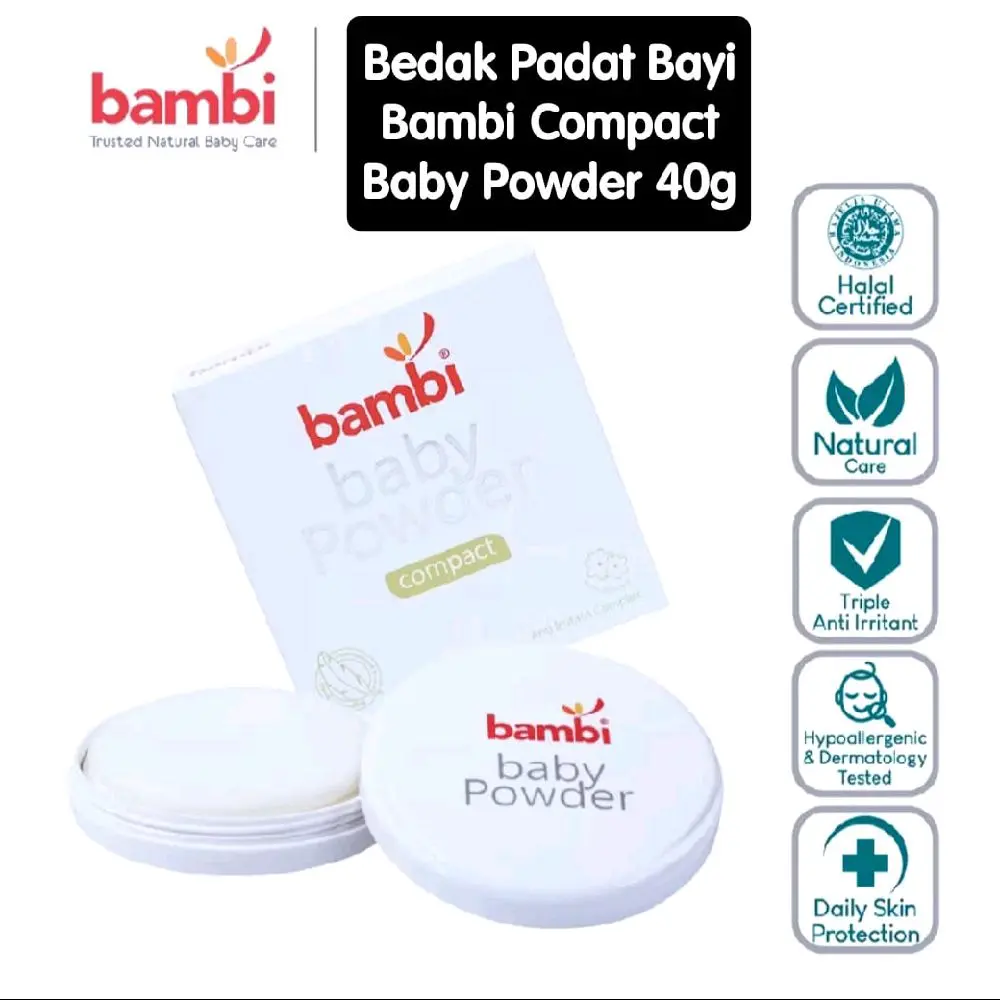 Bambi Baby Compact Powder Wajah Bembi Bedak Padat Muka Bayi Anak 40g (Tempat+Refill) Expired 2026 Produk Rawan Rusak Saat Pengiriman