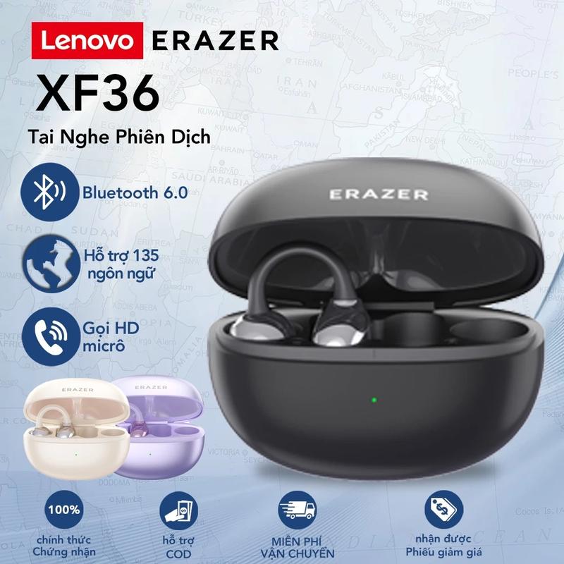 Tai nghe không dây, Lenovo ERAZER XF36 AI Dịch, Công nghệ Bluetooth 6.0 OWS, Dịch thời gian thực hai chiều trong 134 ngôn ngữ, Thiết kế mở tai, Hỗ trợ Lenovo, Bảo hành 2 năm