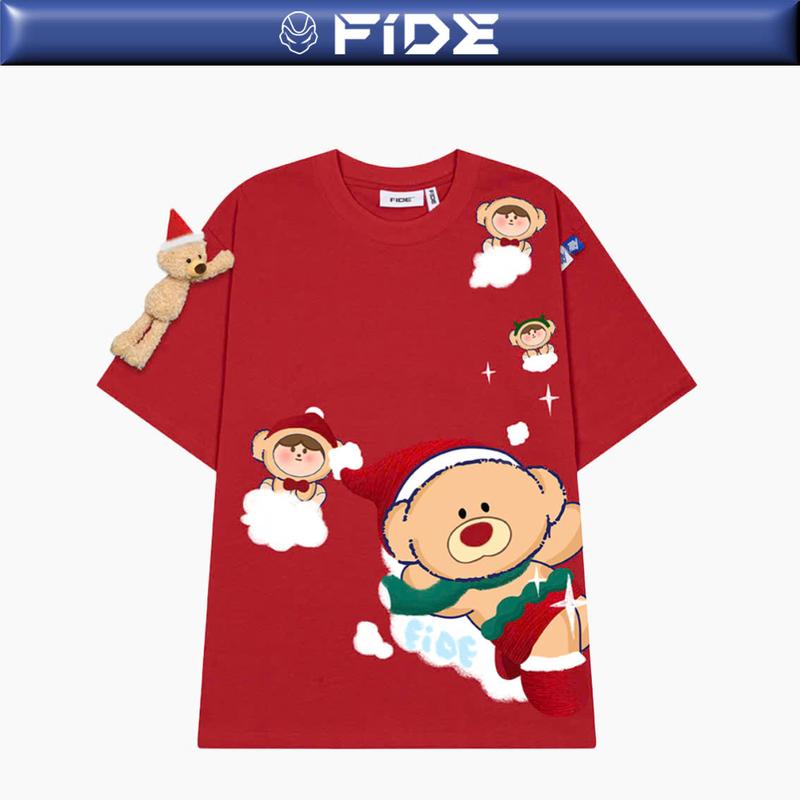  Áo thun JoyBear FIDE TEEDY phông cotton unisex nam nữ Form rộng cổ tròn đính gấu - AT127  TẶNG GẤU  