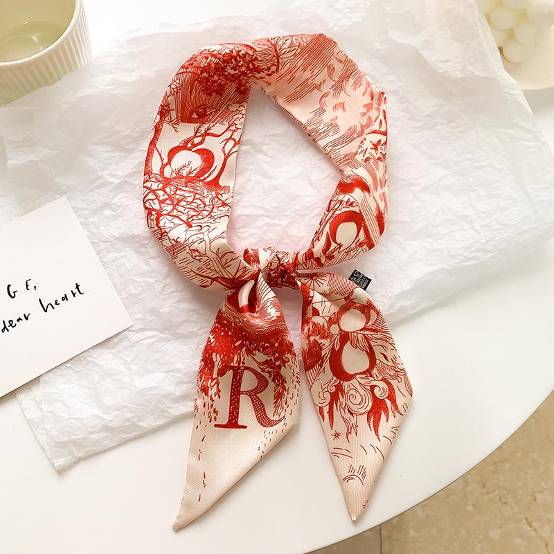 Product Introduction of New Brand Fashion Letter Pattern Women Silk Riband Handle Bags Scarf Small Ribbon Hair Band Headband Scarves & Wraps Hair Ties for girls A-Z 29