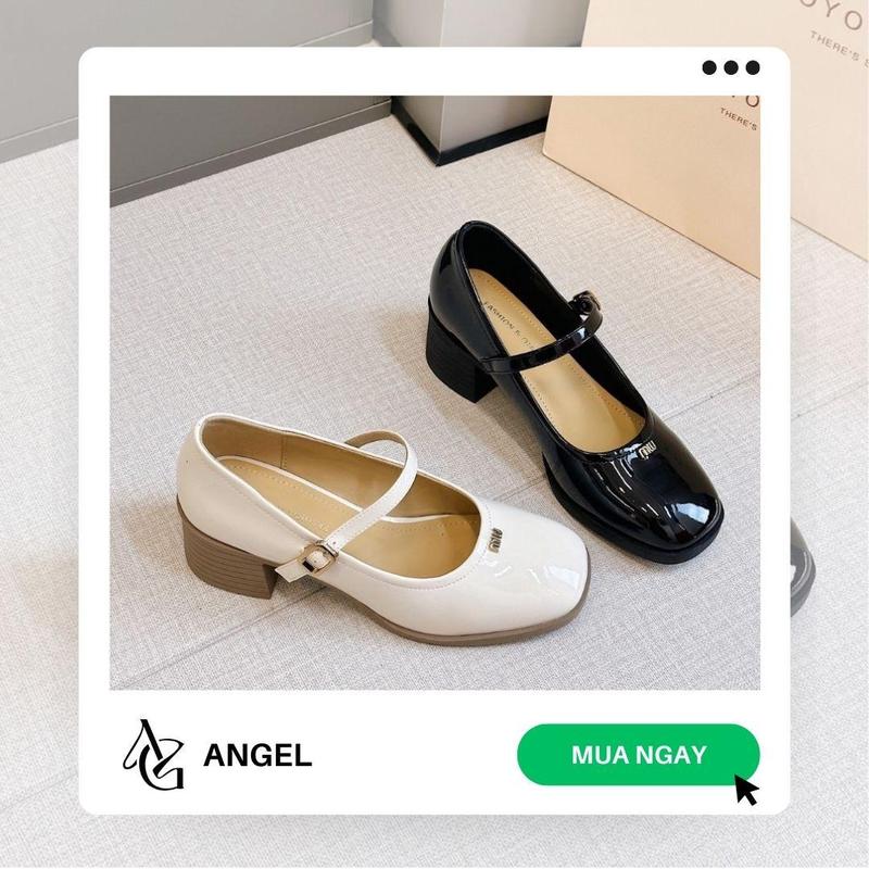  ANGEL Giày Mary Jane Bach Nữ Tag Min Min N01 Giày Búp Bê Nữ 3 Phân Mũi Vuông Thời Trang Gót Cao Full Box Đổi Size Trong 30 Ngày Miễn Phí Chất Liệu Cao Cấp 
