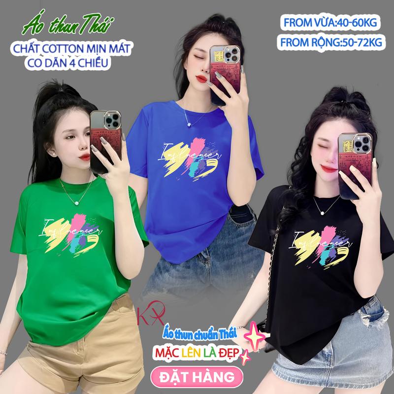  Áo Thun Thái Nữ  Mã A16   -Form vừa 40~60kg Form rộng 50-72kg- vệt màu Áo Cổ Tròn Women Cotton 4 chiều 