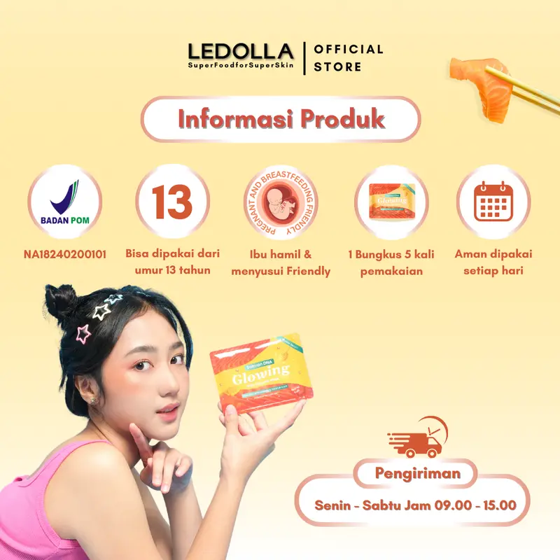 LEDOLLA - 5PCS Masker Salmon DNA Glowing With Propolis Extract | Skin Barier Kulit Bertekstur| Masker Organik Bubuk Mengatasi Chicken Skin |Masker Untuk Pori-Pori dan Mencerahkan| Masker Wajah Glowing |Hyaluronic Acid Skincare Gradakan BPOM | Free Spatula 6