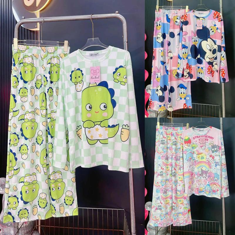 Set đồ bộ quần ống rộng có túi kèm áo form rộng dài tay in hình 3D, set ủ kem, đồ mặc ở nhà nữ, set bộ nữ, quần áo nữ, đồ bộ nữ Thun Women