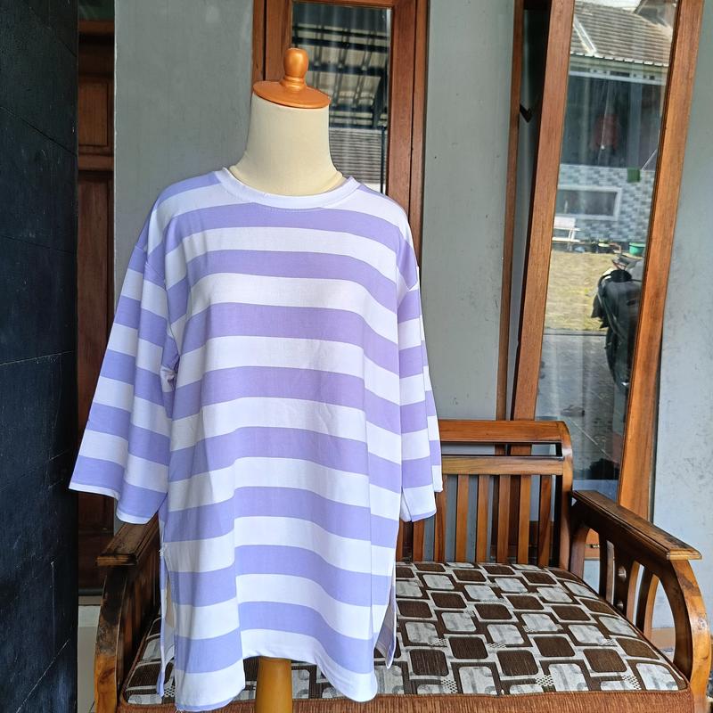 Kaos Wanita Stripe Panjang Lengan Panjang Oversize LD 120cm Miniterry 6