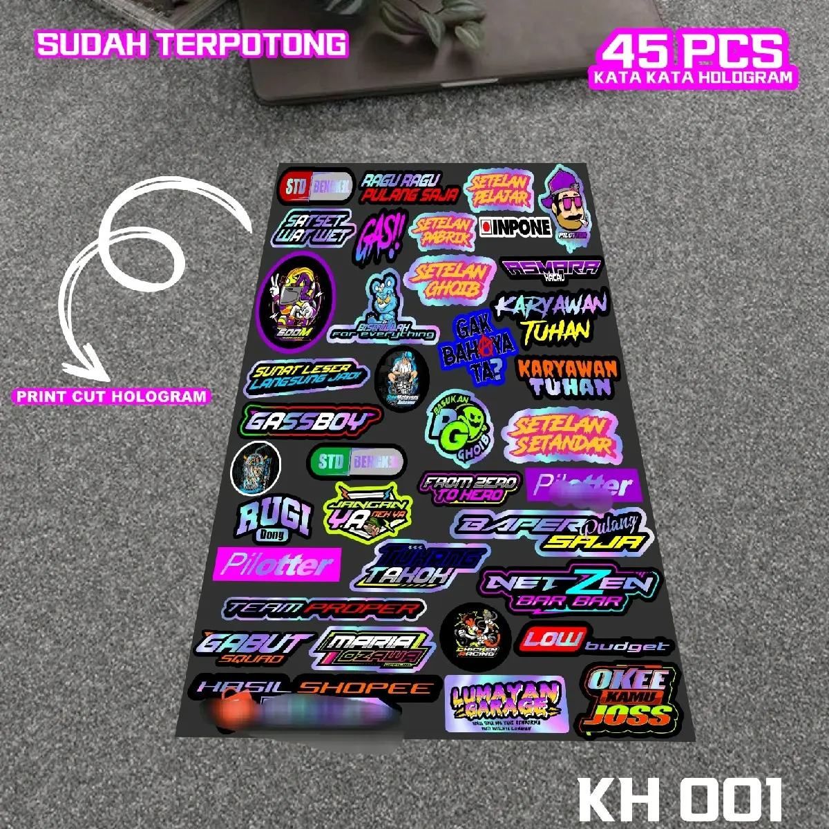 Stiker hologram isi 45 pcs sticker pack case racing kata kode kh001