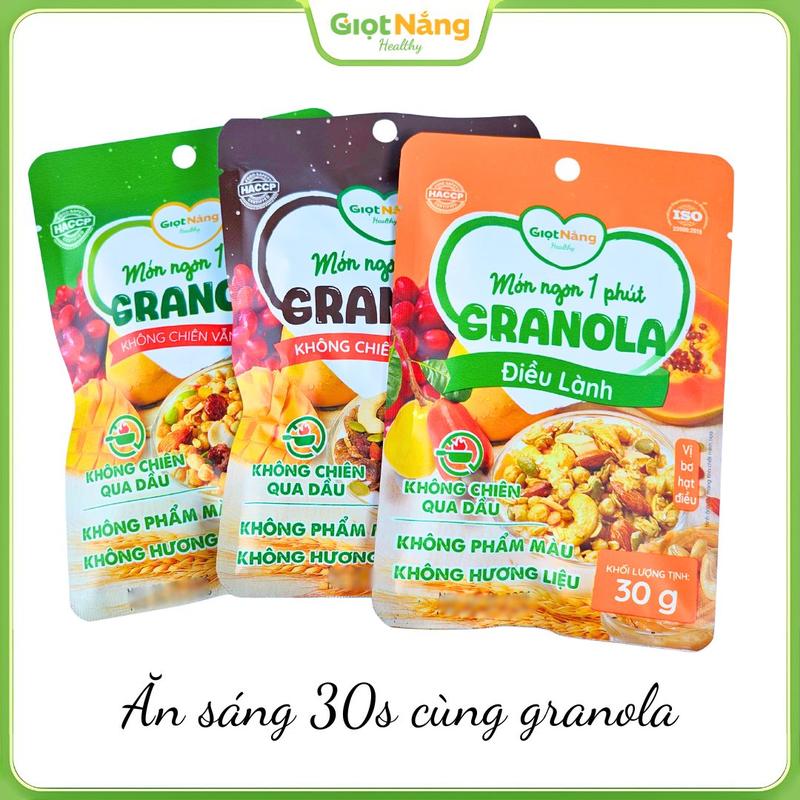 3 Gói Granola Mini Xanh Nâu Cam Với Viên Yến Mạch Gạo Lứt Trái Cây Mới Từ Nông…