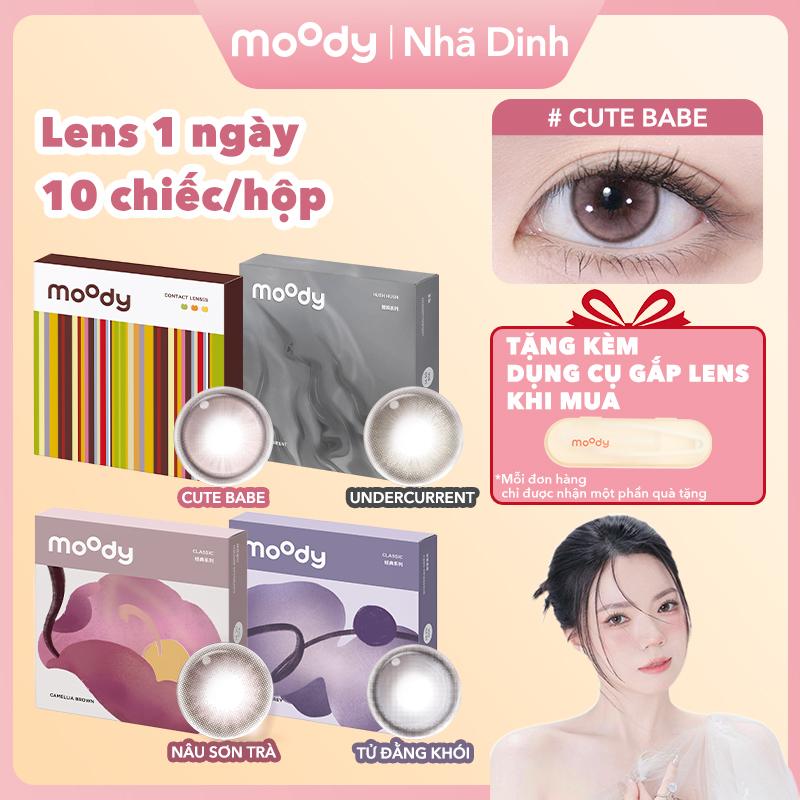   Nhã Dinh  Moody kính áp tròng 1 ngày  hộp 10 cái ,độ cận từ 0 đến 7 đường kính 14.1 - 14.5mm 