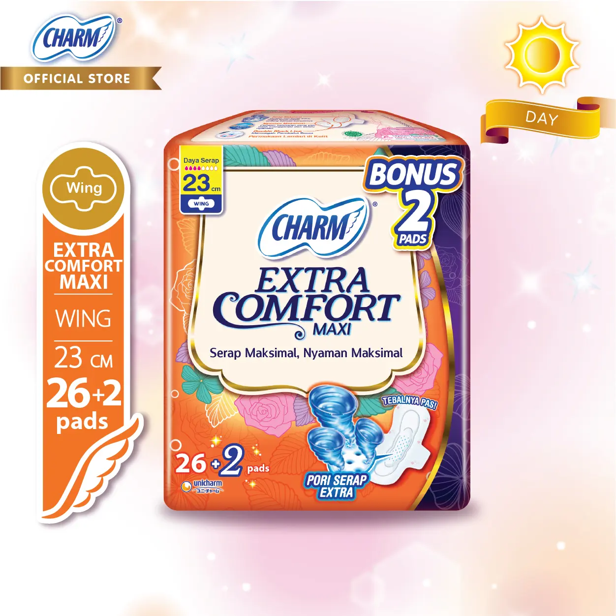 Charm Pembalut Extra Comfort Maxi 23cm Wing 26+2 pads