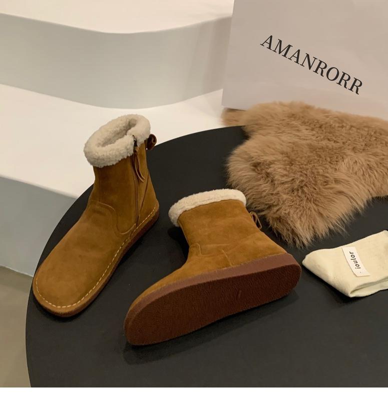 Product Introduction of Winter New Flat Snow Boots Women's New Trend Mid Calf Boots Plus Warm Fashion Cotton Shoes Fur Leisure Footware 17