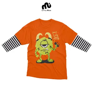 Litlle Michi Atasan Kaos Anak Panjang Laki Laki Perempuan Cotton Usia 2-8 Tahun - Monstrostripe - Toasty Chomp