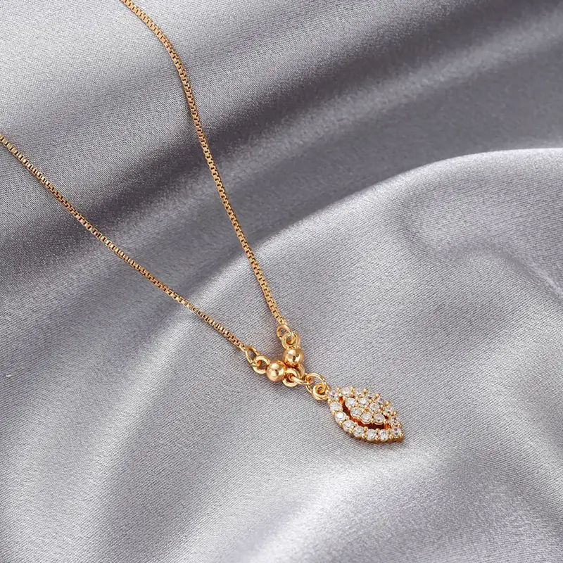 Kalung Titanium Wanita Anti Karat Lapis Emas Berlian Liontin Aksesoris Fashion Choker Kalung Rantai Korea Perhiasan D021 1