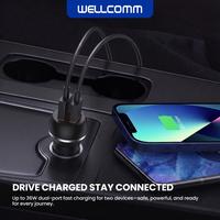 Gambar WELLCOMM Car Charger Mobil 36W Dual Port USB A Fast Charge Include USB Type C - Hitam dari Wellcomm Official Shop Kota Semarang 5 Tokopedia
