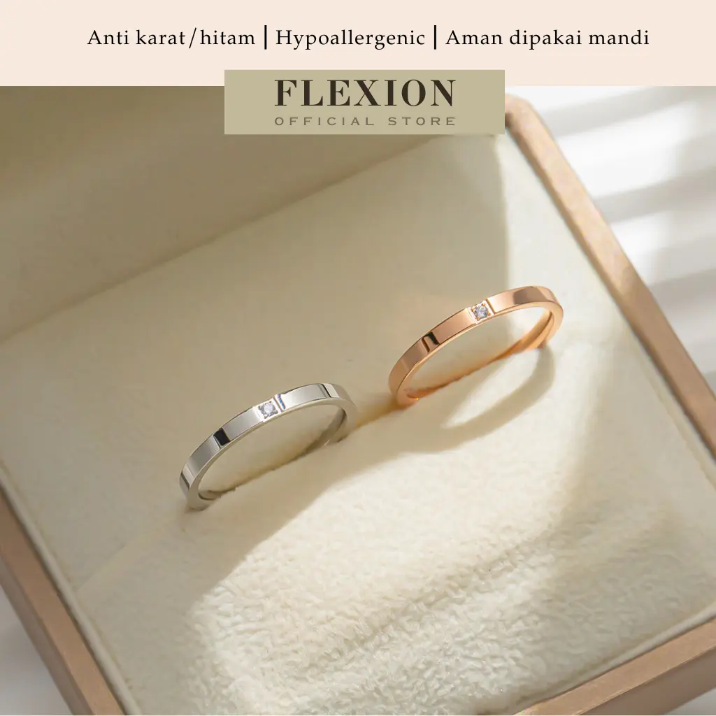 Flexion - Cincin Pasangan Lola (1 Pcs) - Titanium Anti Karat/Hitam/Luntur - Free Ring Adjuster - Aksesoris dan Perhiasan Fashion Korea Aesthetic Couple Pria Lamaran Tunangan Rosegold Silver - Stainless Steel 316L - 18K Gold Plated