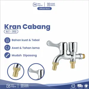 Kran Cabang Keran Shower Kran Double Tancap Tembok  Engkol Putar Bahan Abs Chrome SLT-352