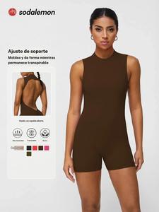 Sodalemon mono deportivo de mujer de color sólido, 1 pieza; body ceñido con aberturas cruzadas y ajuste a la cadera; sexy, ajustado, sin mangas y espalda descubierta; mono de una pieza moderno y cómodo