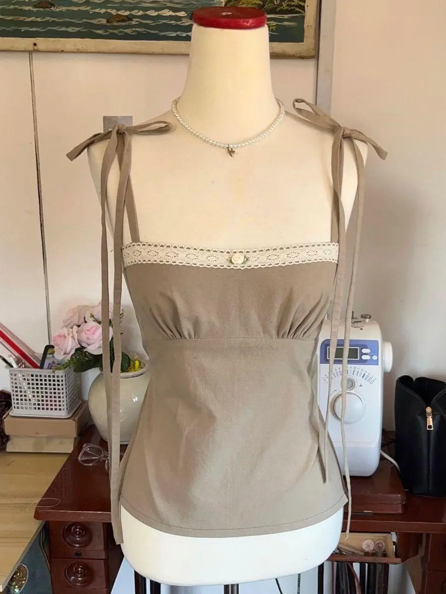Vintage Top - Áo vintage vải linen cột dây 2 lớp | BigBuy360 - bigbuy360.vn