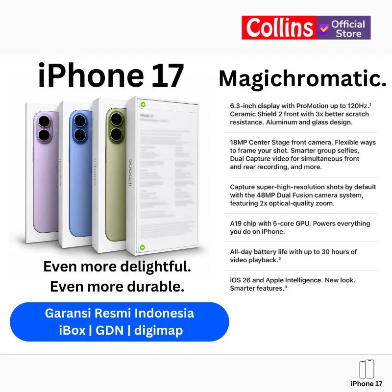 [CO] APPLE iPhone 17 256GB 512GB A19 Chip 6.3" OLED 120Hz Garansi Resmi APPLE Indonesia