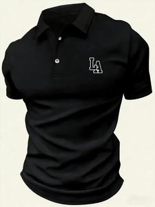 Polo de hombre La Print Business, tejido de algodón con seda fría transpirable, corte ajustado estilo casual, para el uso diario, reuniones de negocios y eventos urbanos