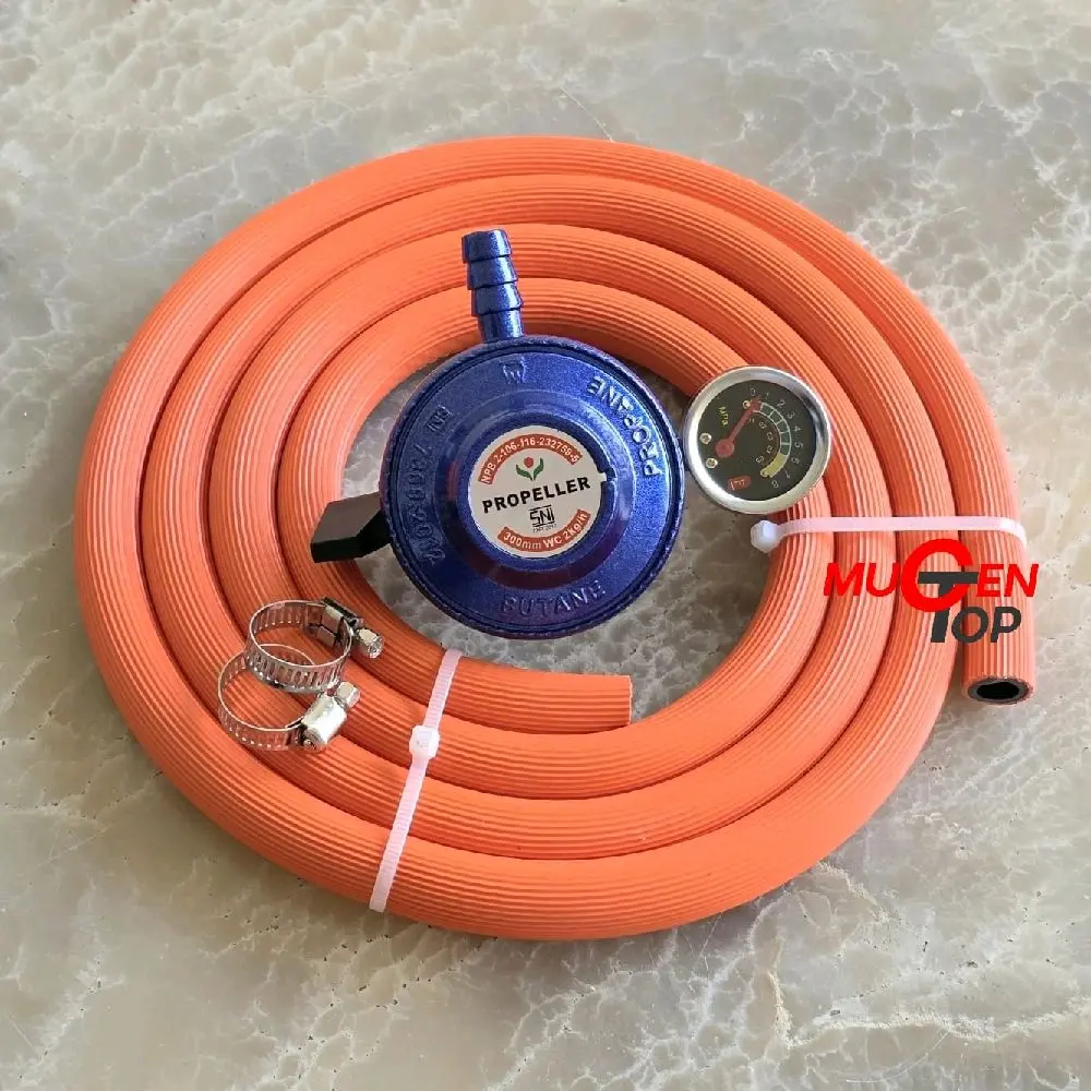 Paket Selang Gas 2 Meter + Propeller Regulator Meter + Klem 2 Pcs