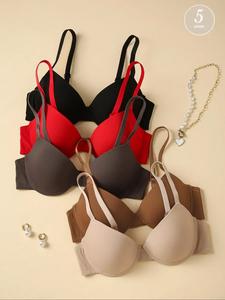 Brasier push up de color sólido con tirante ajustable para mujer, cómodo y transpirable con varilla, lencería femenina para todas las estaciones