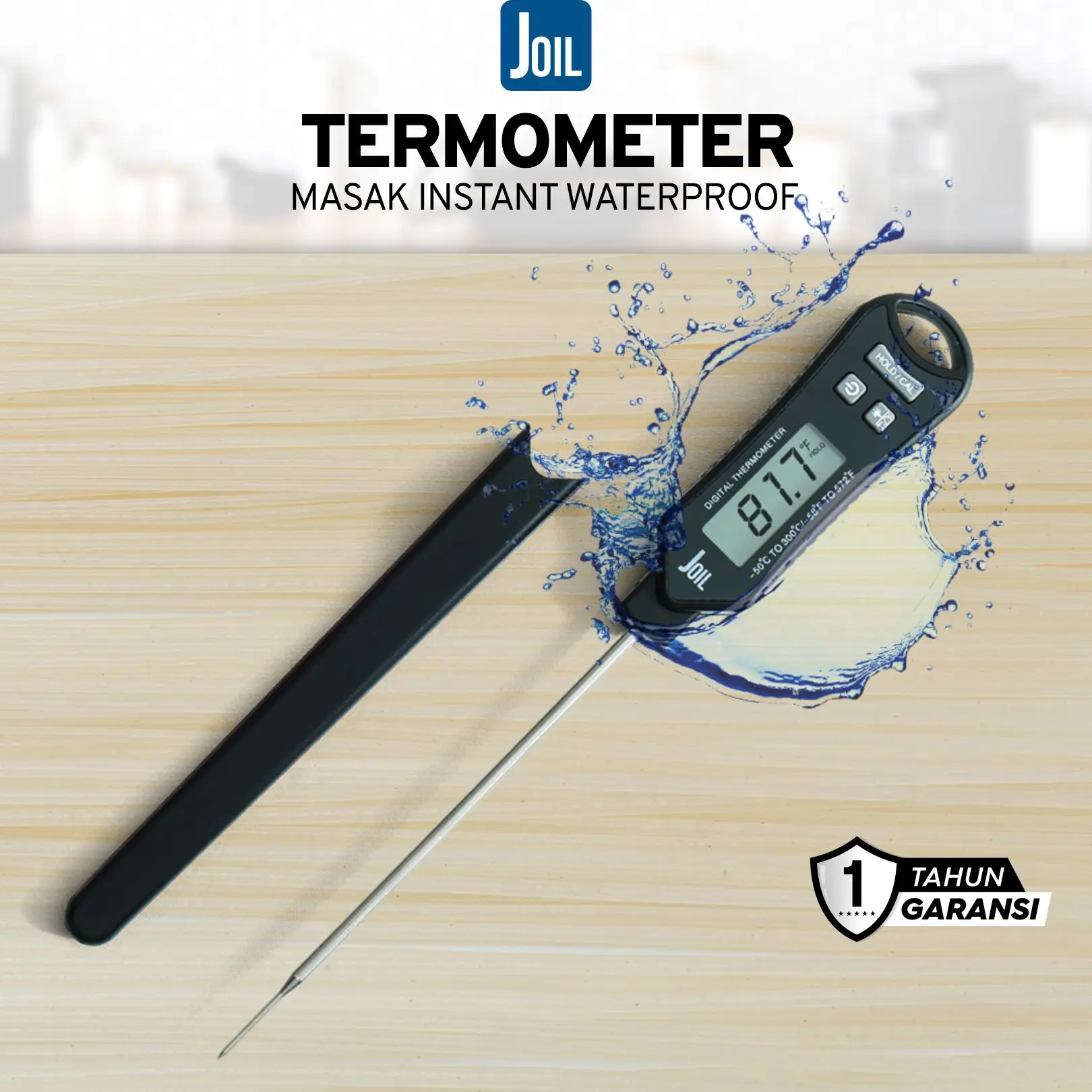 Joil Termometer Masak Digital Jarum Stainless Steel Resolusi 0.1°C Waterproof Range Suhu -50°C hingga 300°C Praktis Serbaguna - Daging & Roti - KT1